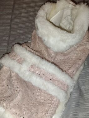 Cozy Pink Faux Fur Trim Knit Dog Coat